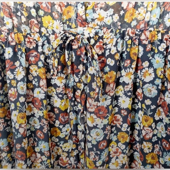 ✨NWT Zara Multicolor Floral Long Sleeve Tie Waist Button Front Ruffle Mini Dress - Picture 5 of 11